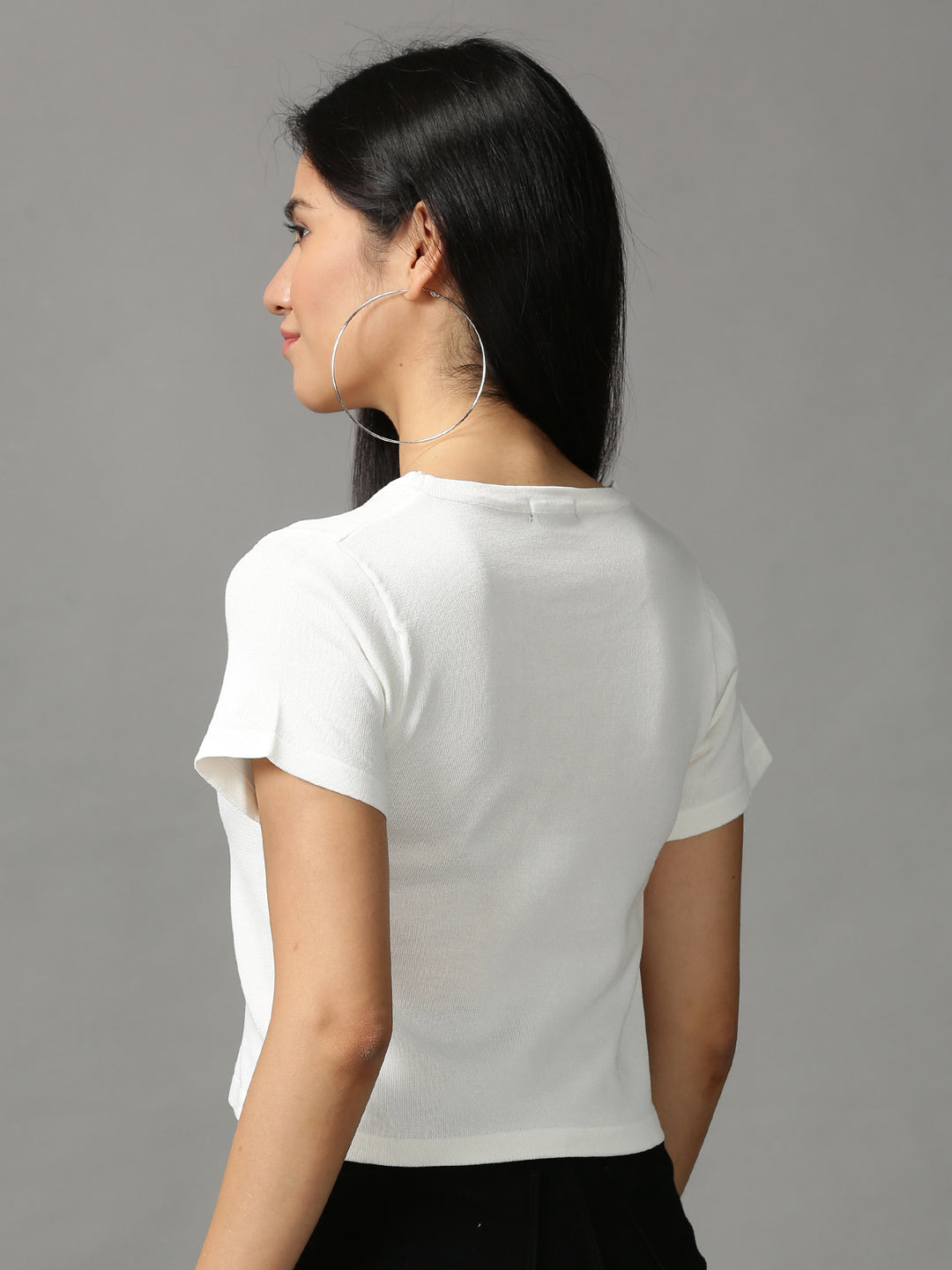 Women's White Solid Crop Top