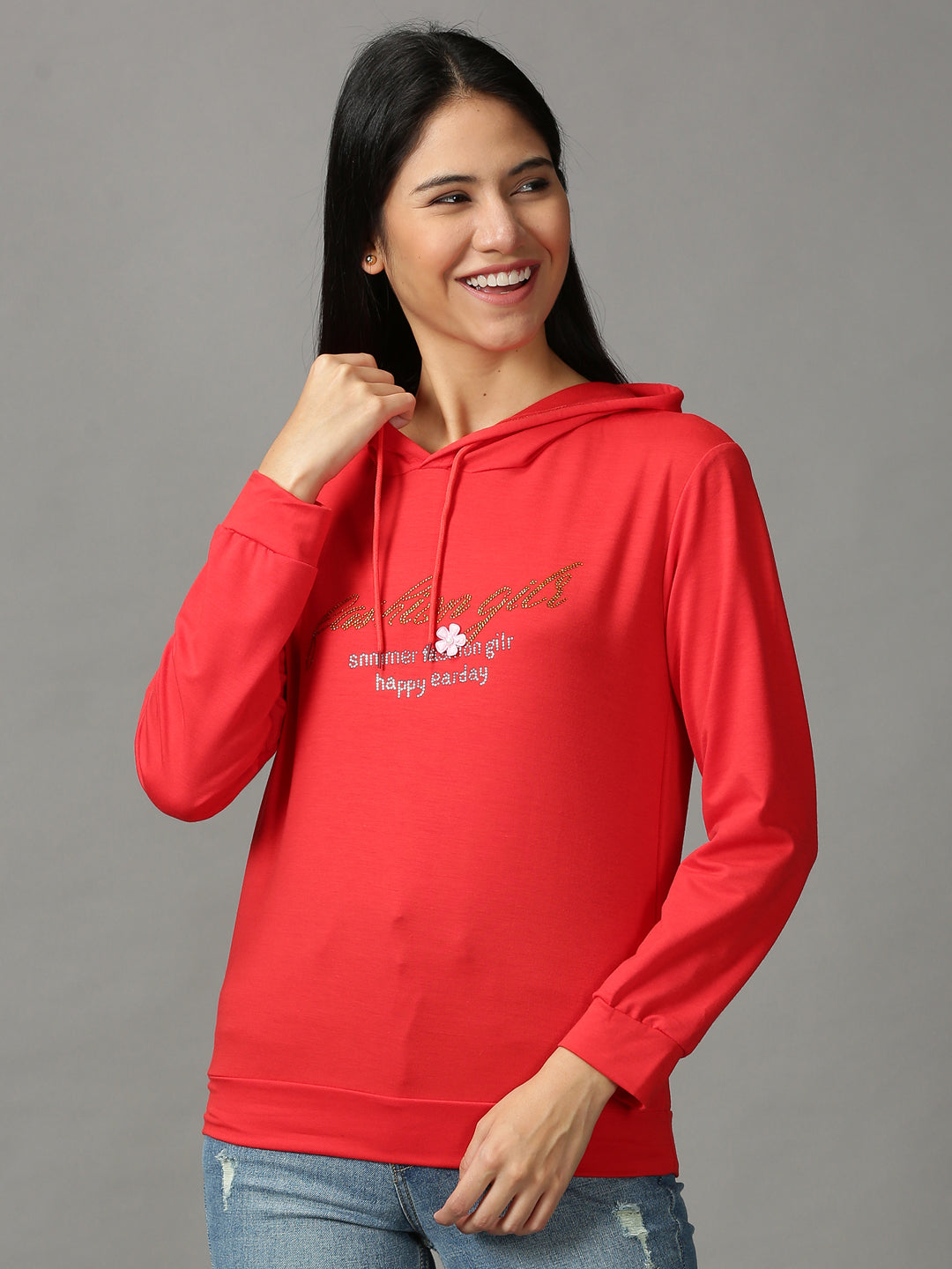 Women's Red Solid Sweatshirt