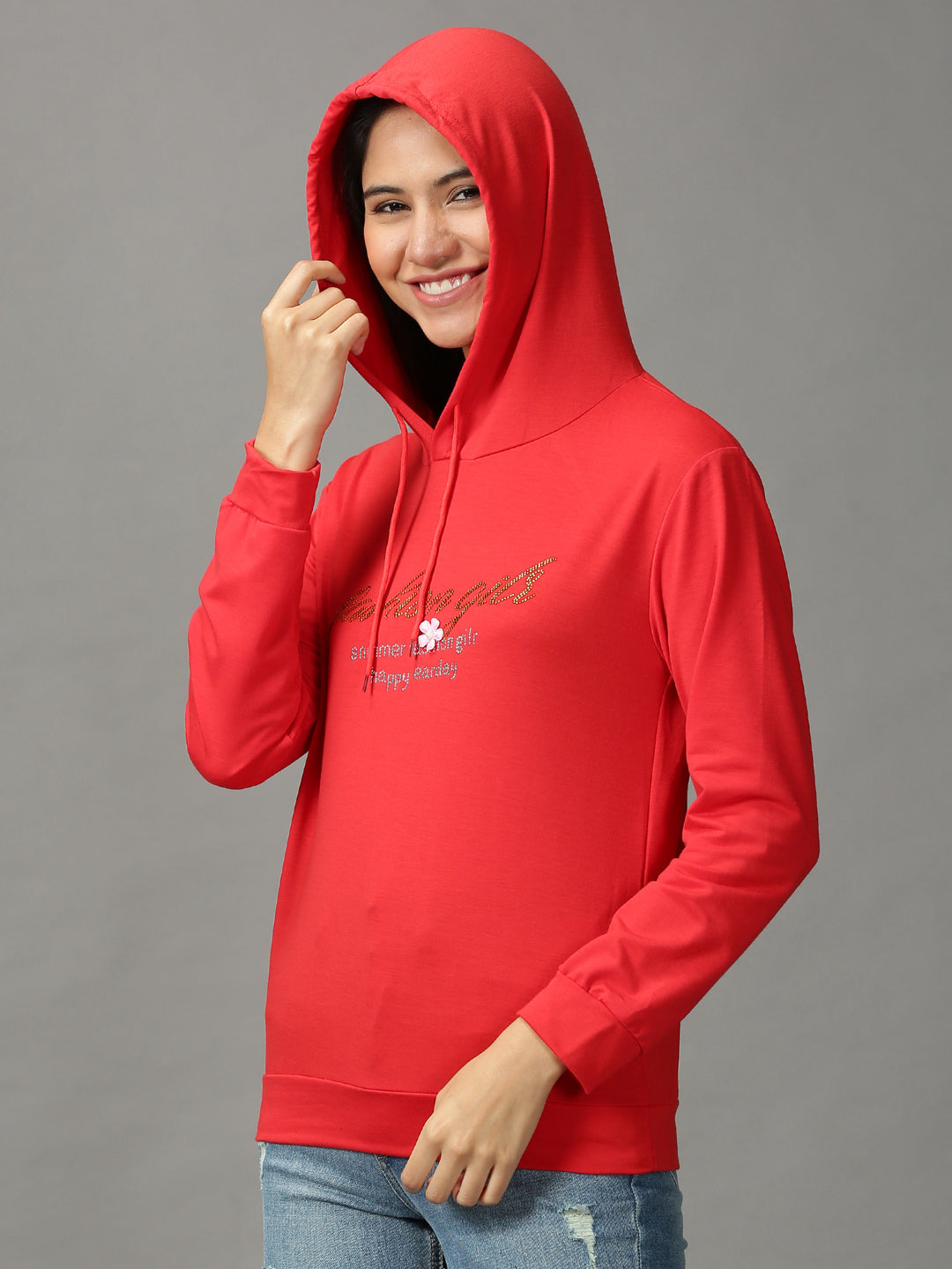 Women's Red Solid Sweatshirt