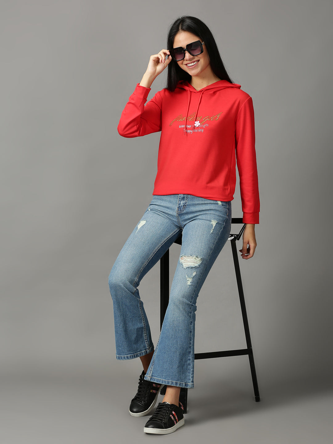 Women's Red Solid Sweatshirt