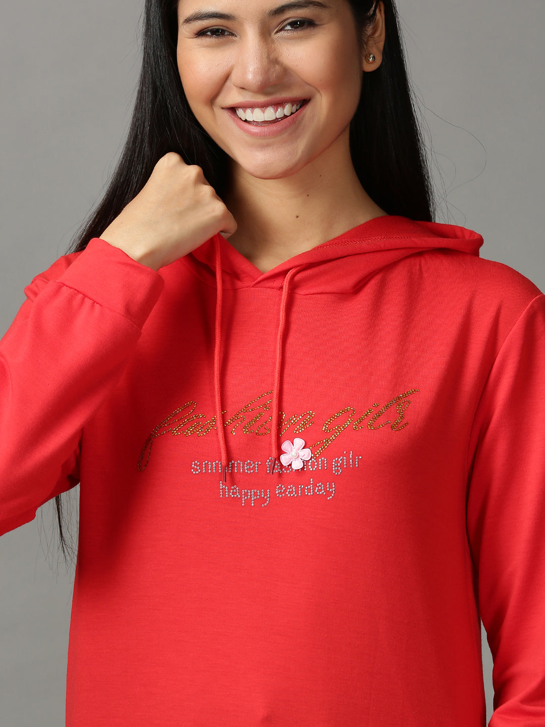 Women's Red Solid Sweatshirt