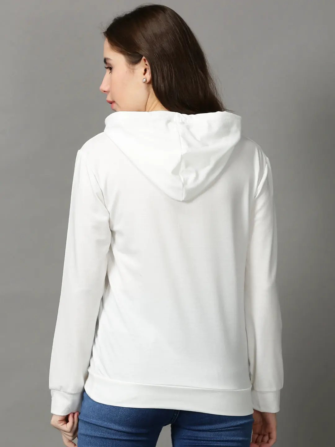 Women's White Solid Sweatshirt