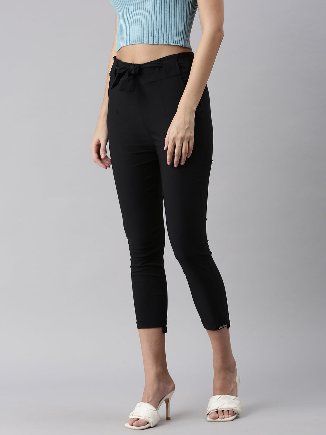 Women's Black Solid Trouser