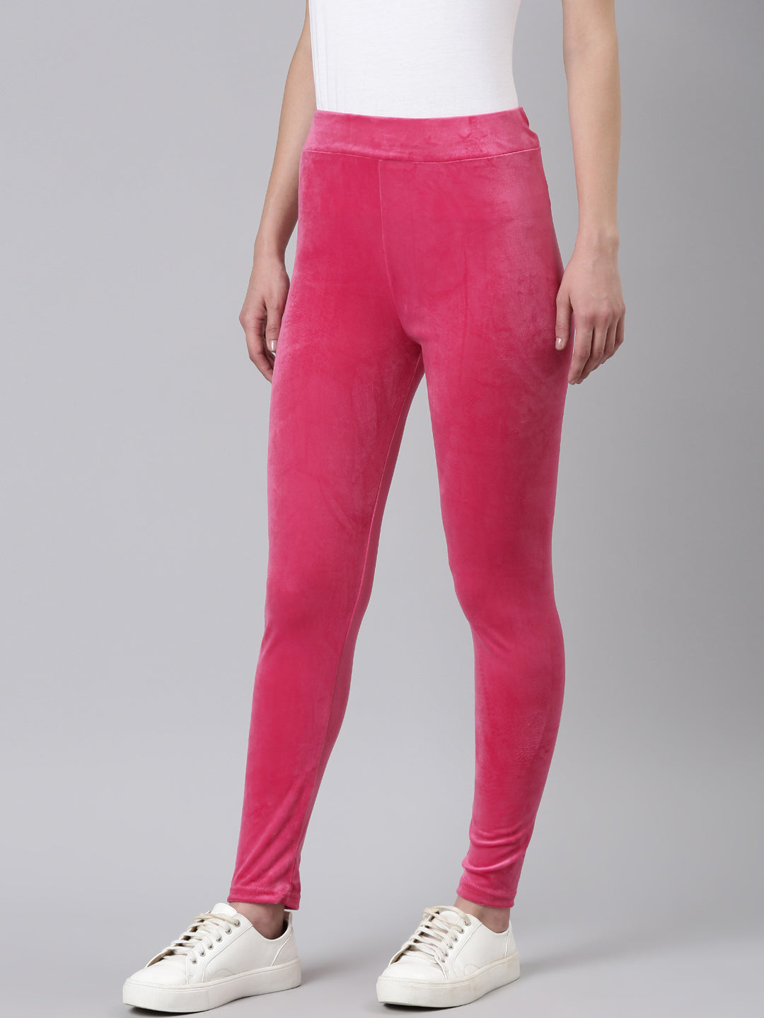 Women Pink Solid Leggings