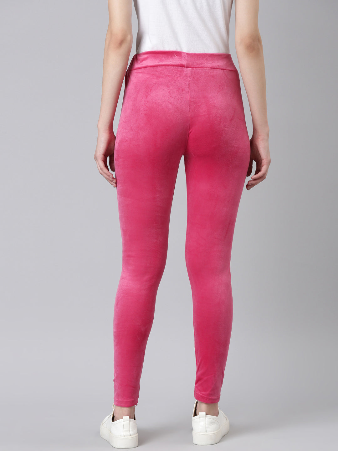 Women Pink Solid Leggings