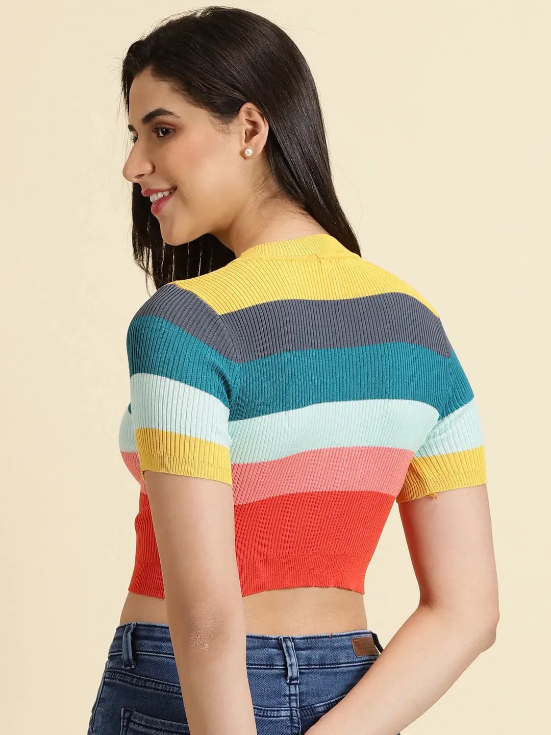 Women's Multi Colourblock Fitted Crop Top