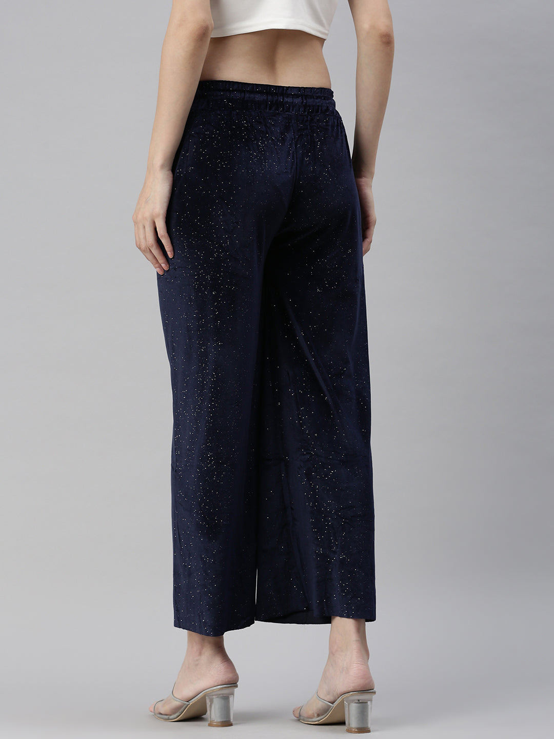 Women's Navy Blue Solid Parallel Trouser