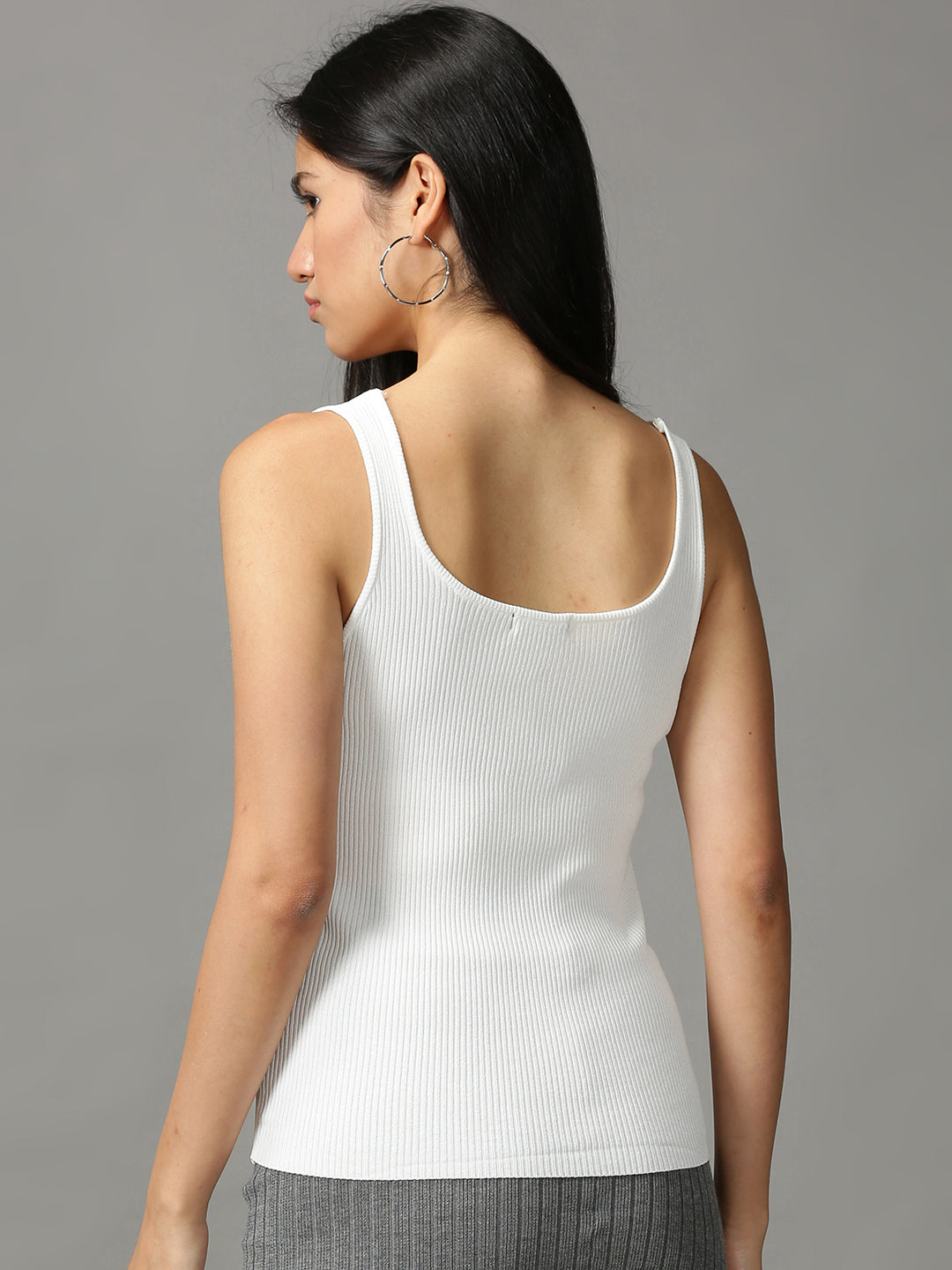 Women's White Solid Fitted Top