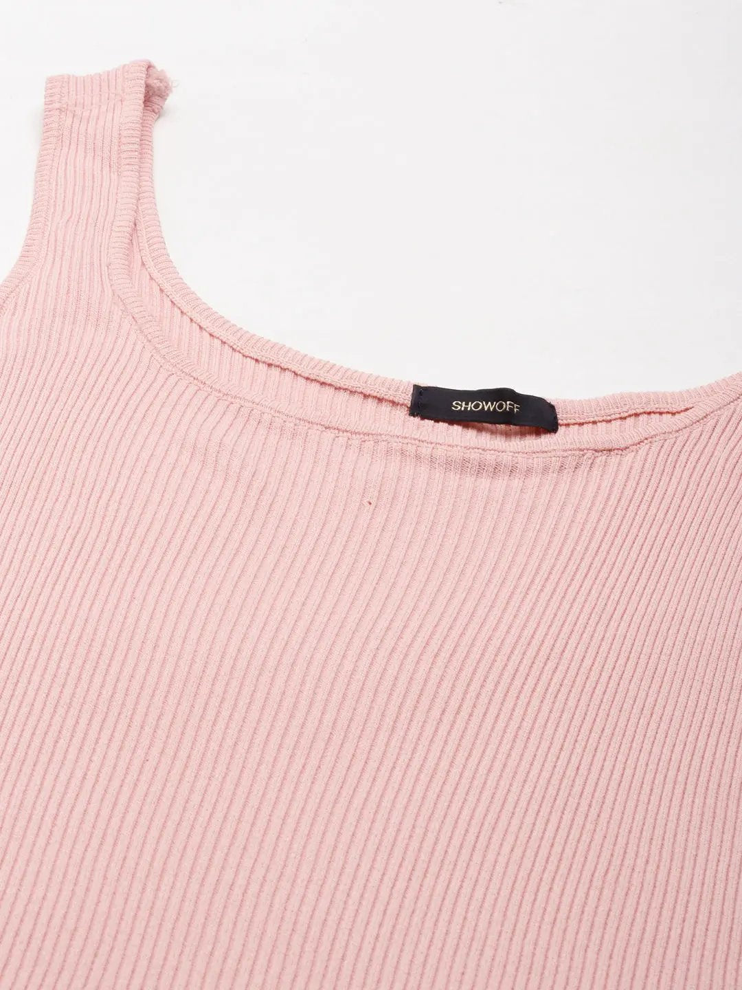 Women's Scoop Neck Solid Peach Tank Regular Top