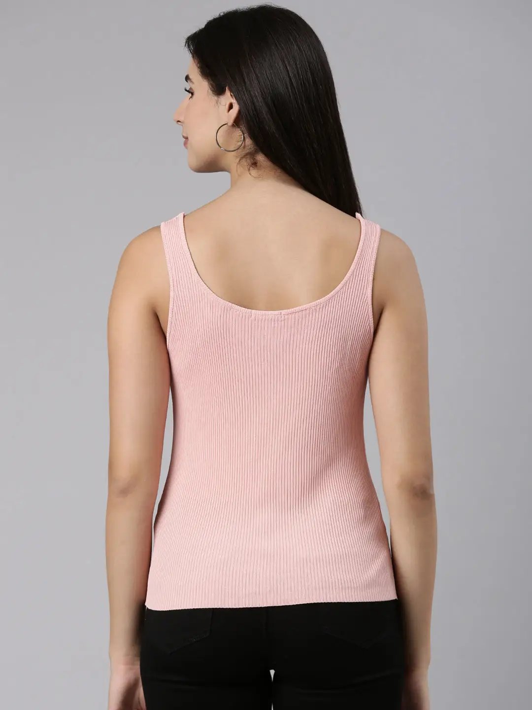 Women's Scoop Neck Solid Peach Tank Regular Top