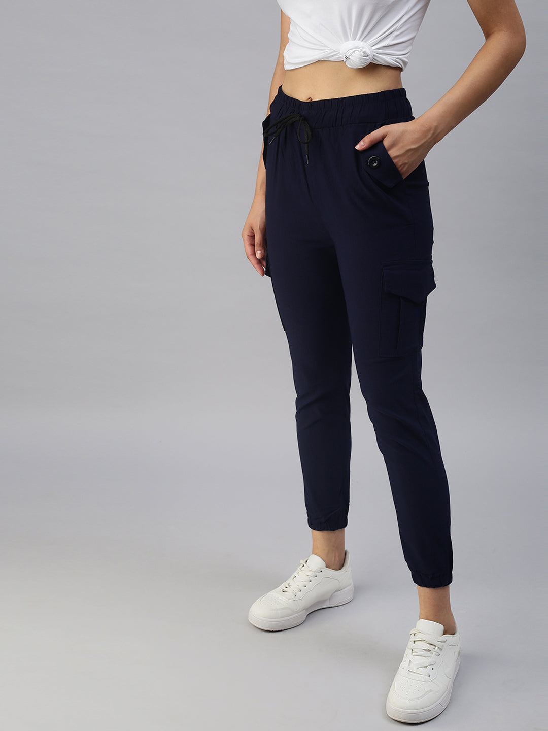 Women's Navy Blue Solid Joggers Track Pant