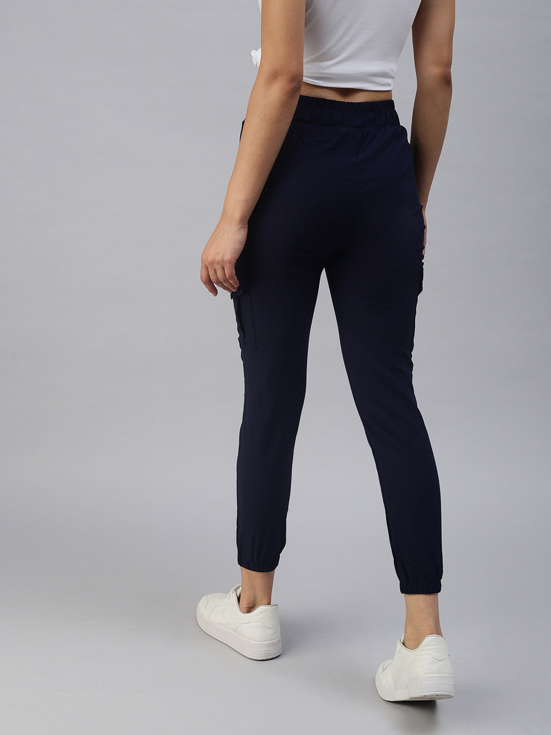 Women's Navy Blue Solid Joggers Track Pant