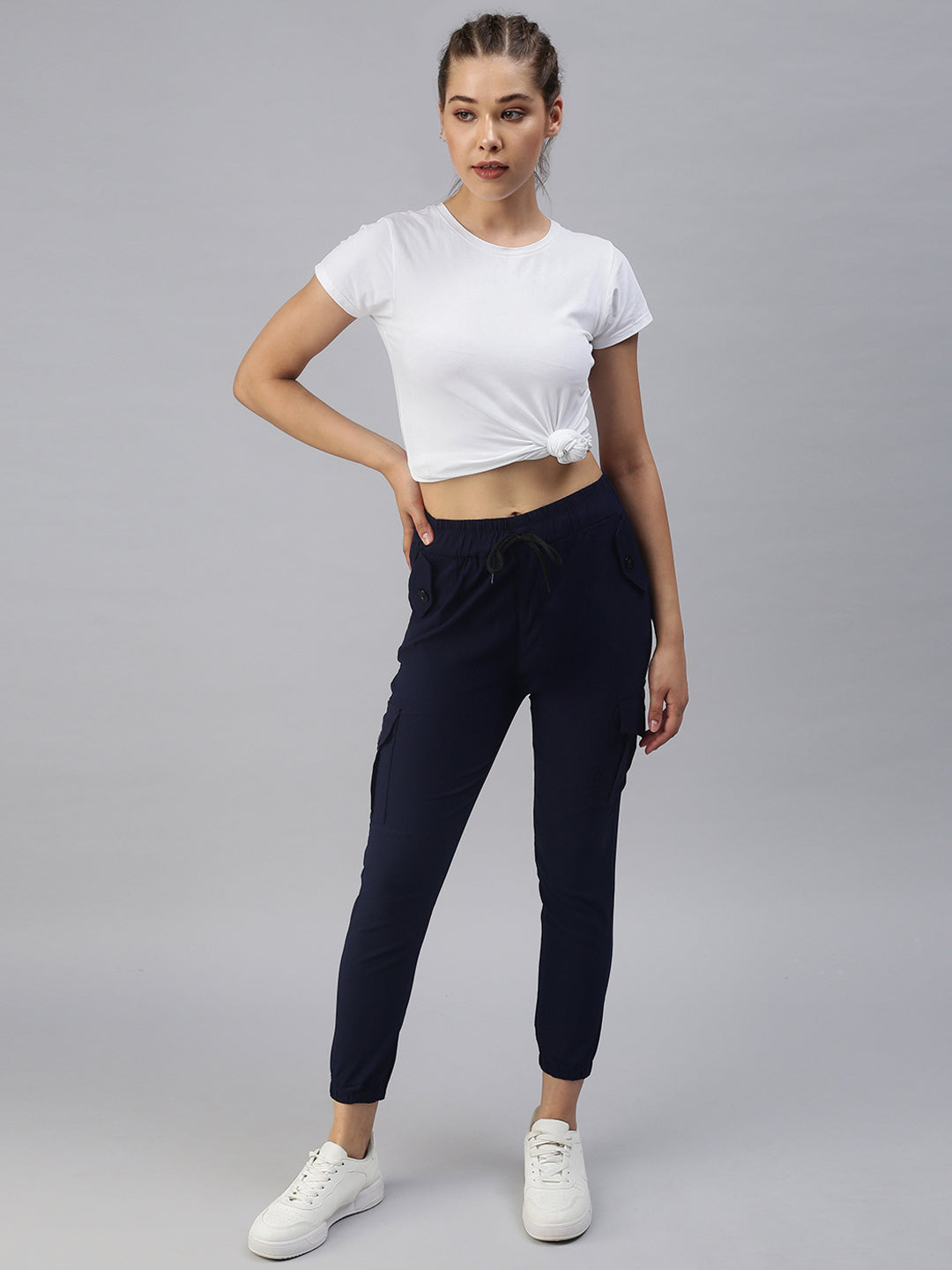 Women's Navy Blue Solid Joggers Track Pant