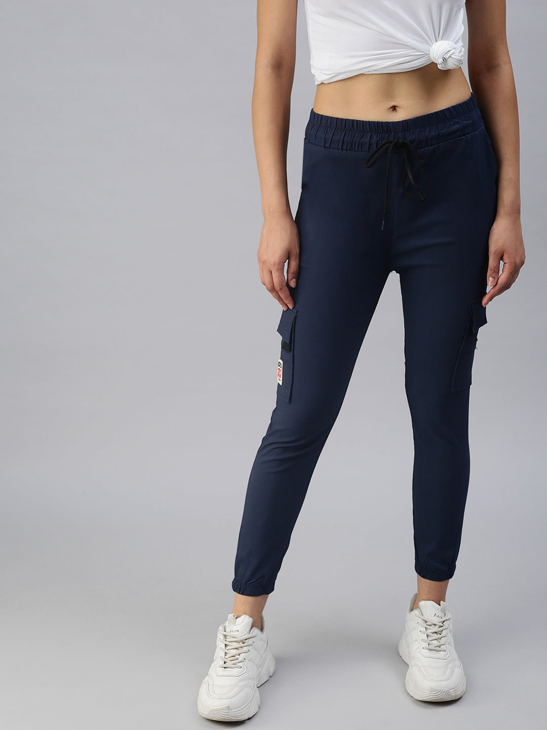 Women's Navy Blue Solid Joggers Track Pant