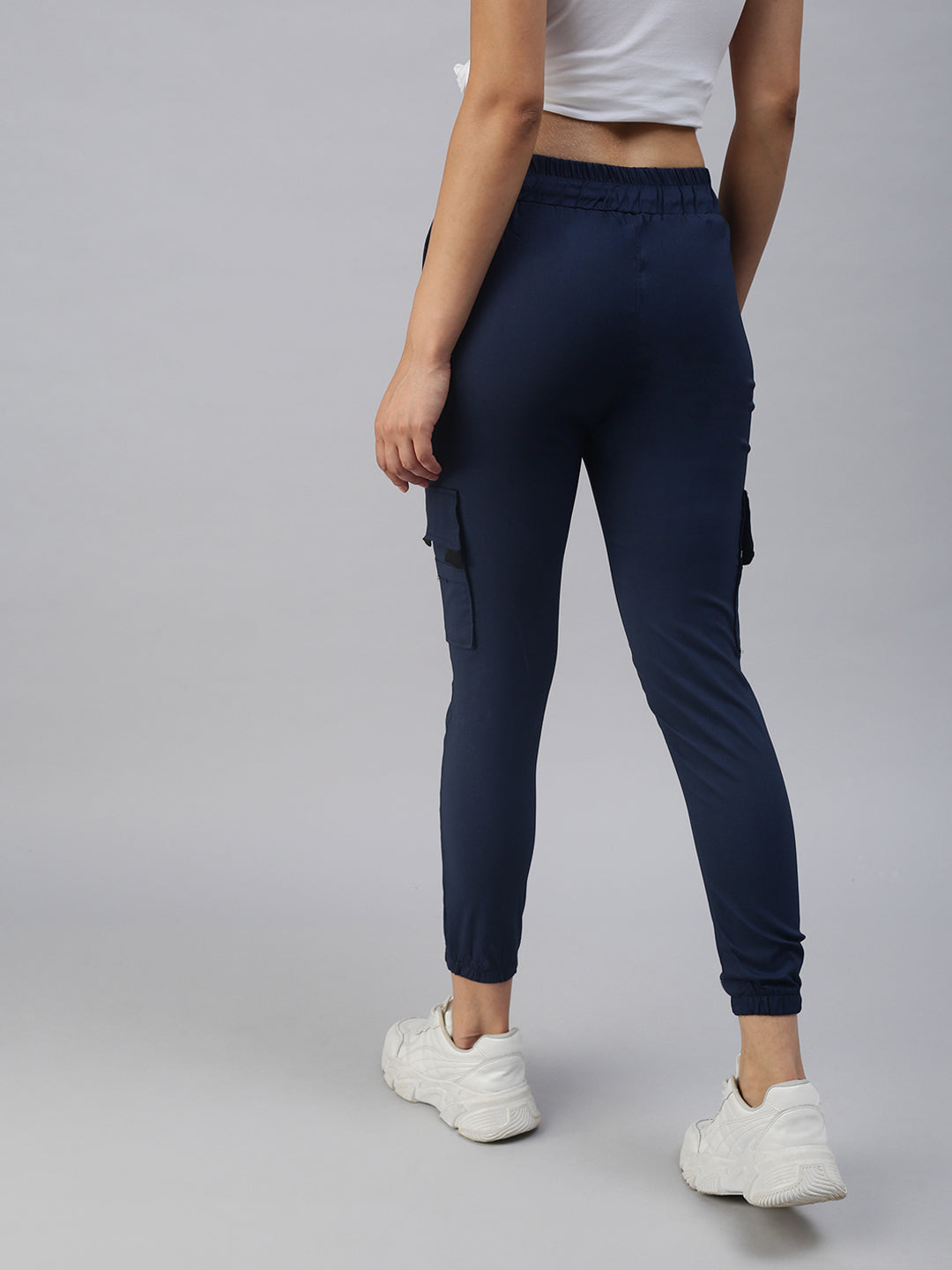 Women's Navy Blue Solid Joggers Track Pant