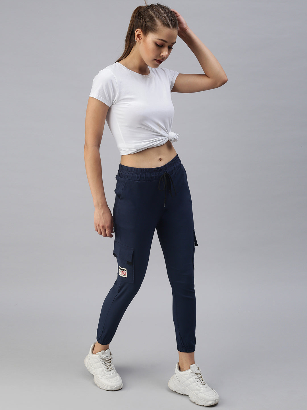 Women's Navy Blue Solid Joggers Track Pant