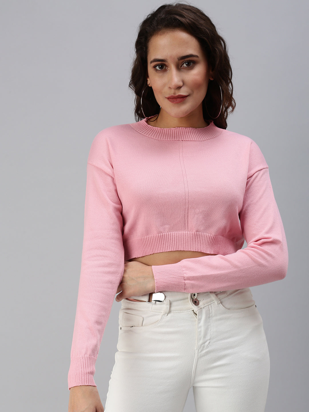 Women's Pink Solid Crop Top