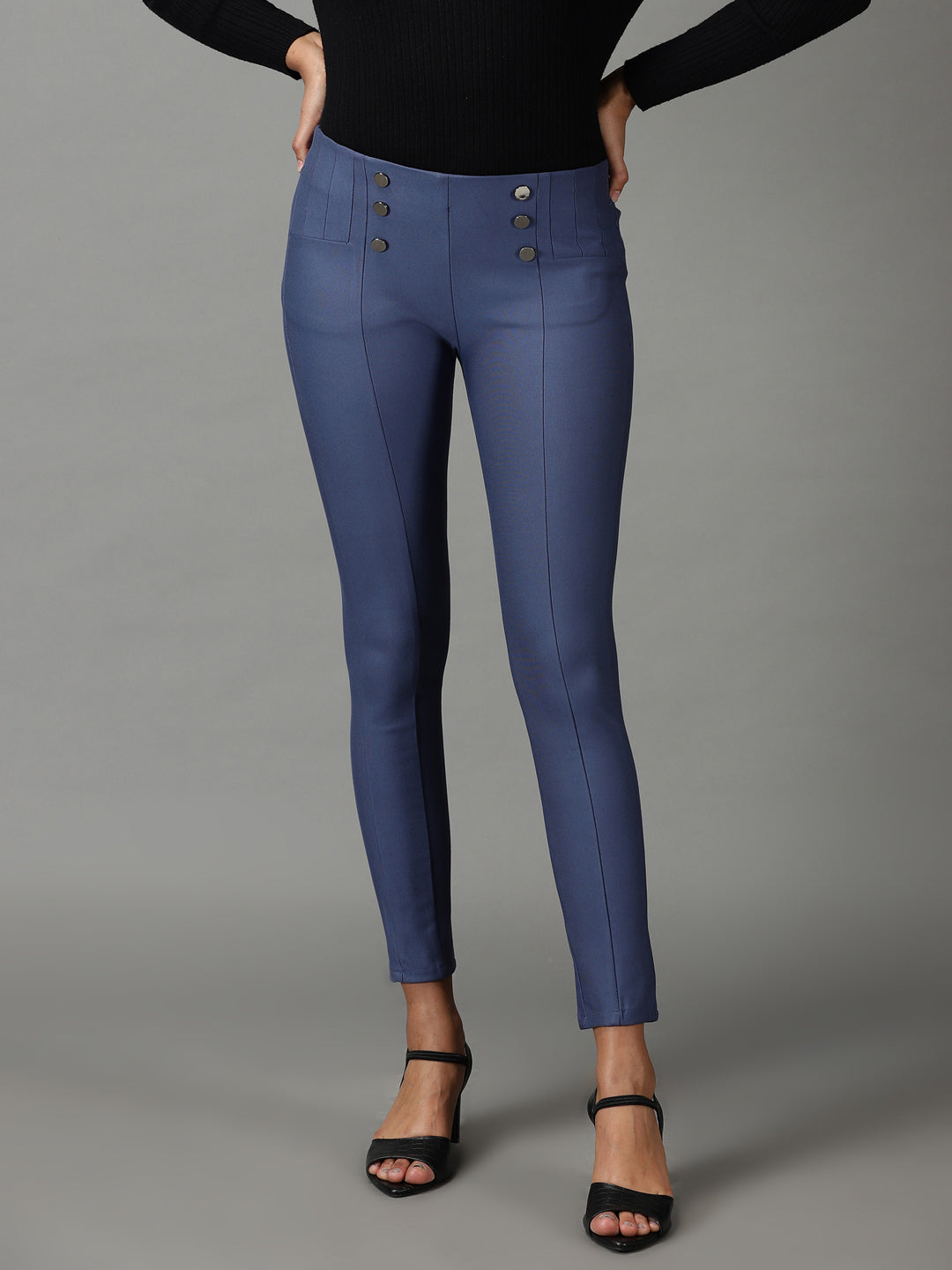 Women's Blue Solid Skinny Fit Jegging