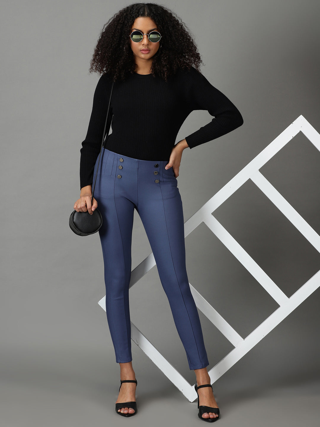 Women's Blue Solid Skinny Fit Jegging