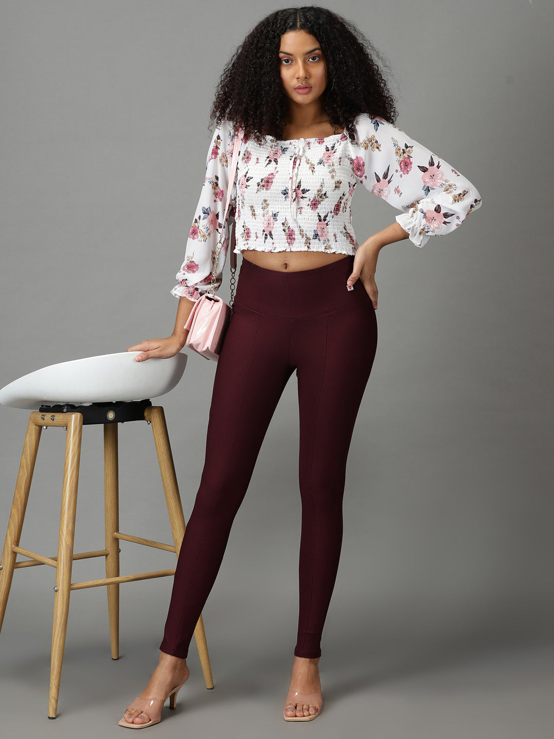 Women's Burgundy Solid Skinny Fit Jegging