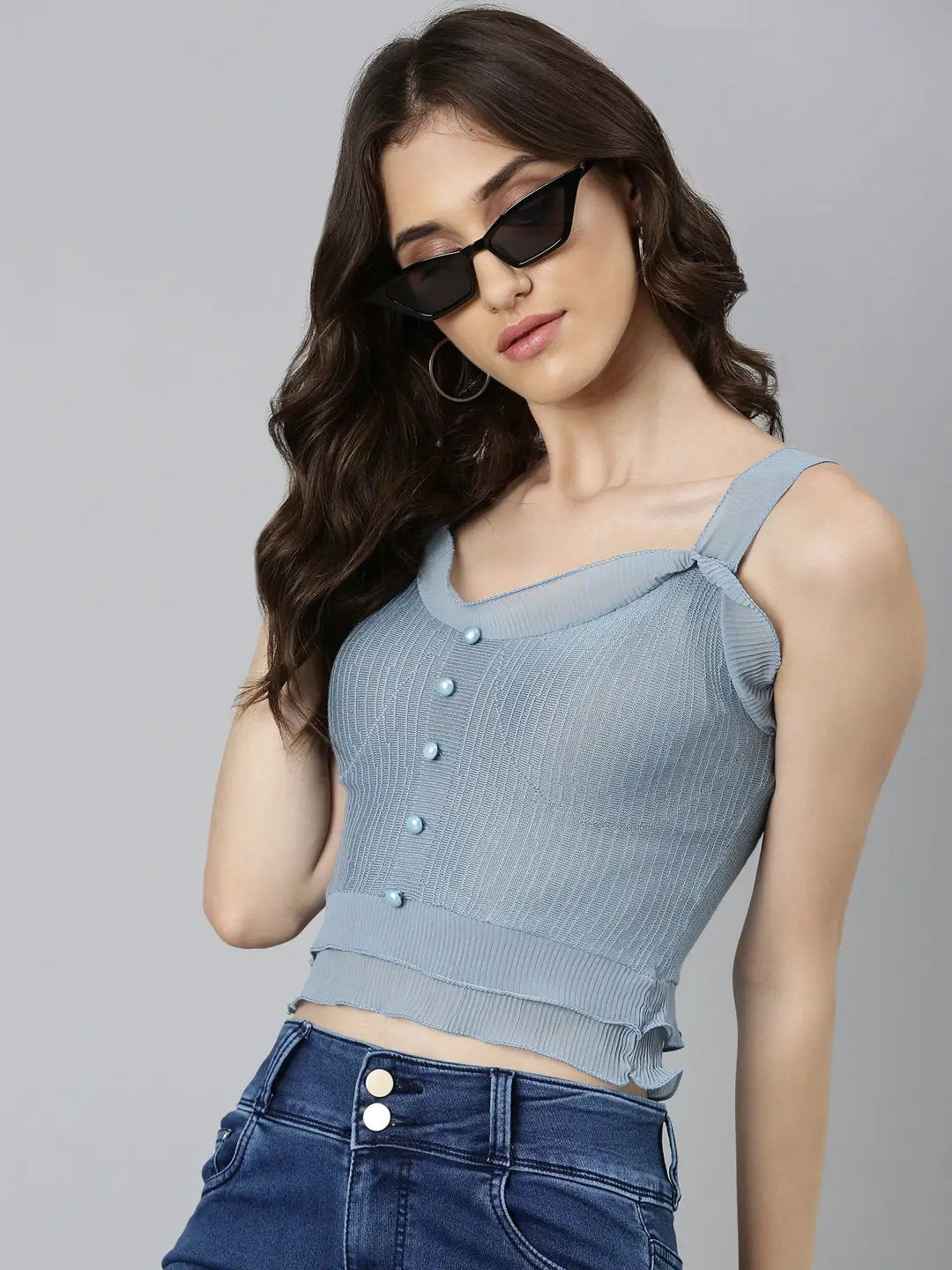 トップス eaphi MULTI SHOULDER PARTS RIB TOPS Solid Shoulder Cut-Out Rib Crop Top at ₹ 249.00 | Faridabad| ID