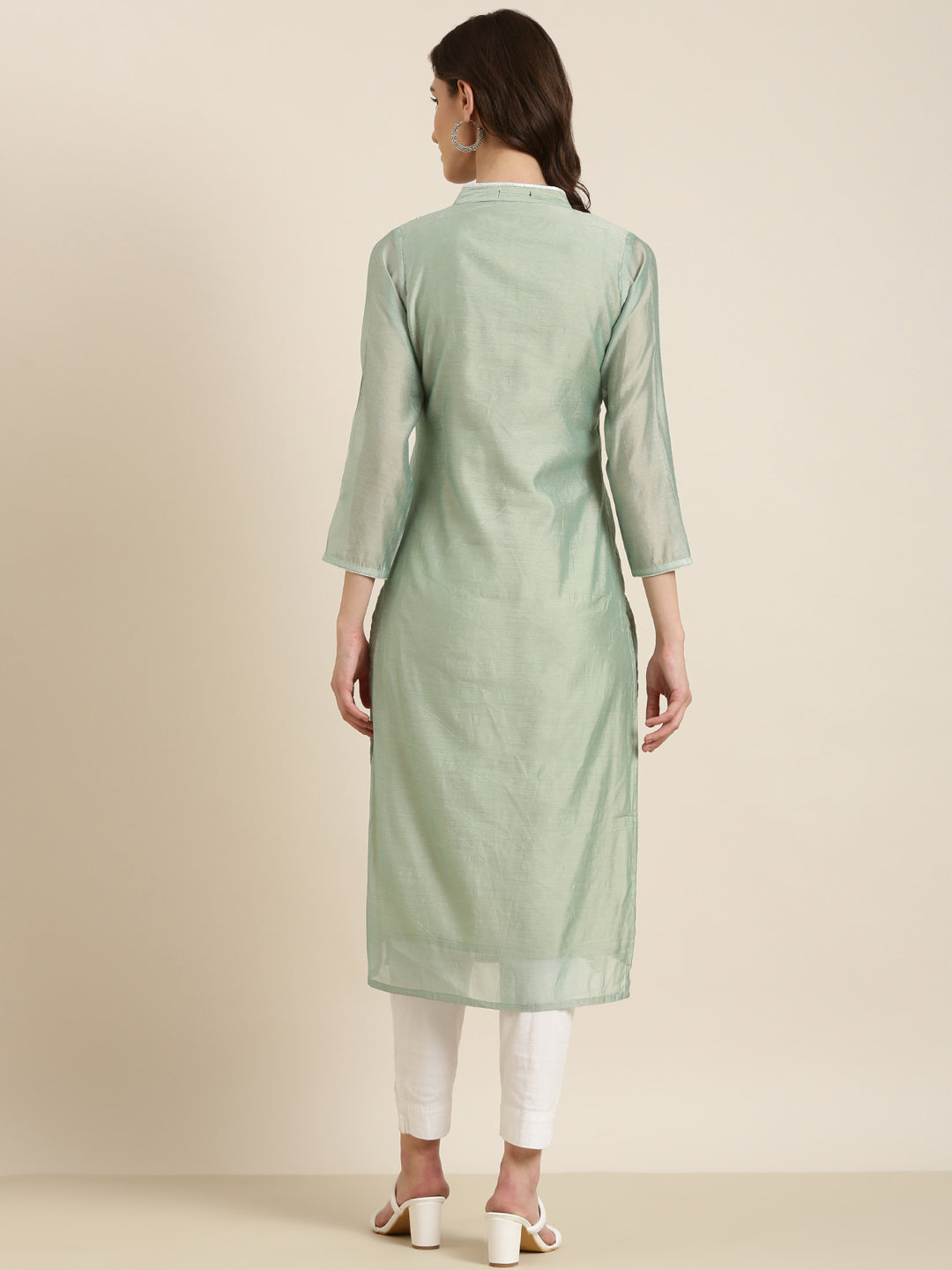 Women Sea Green Solid Straight Kurta