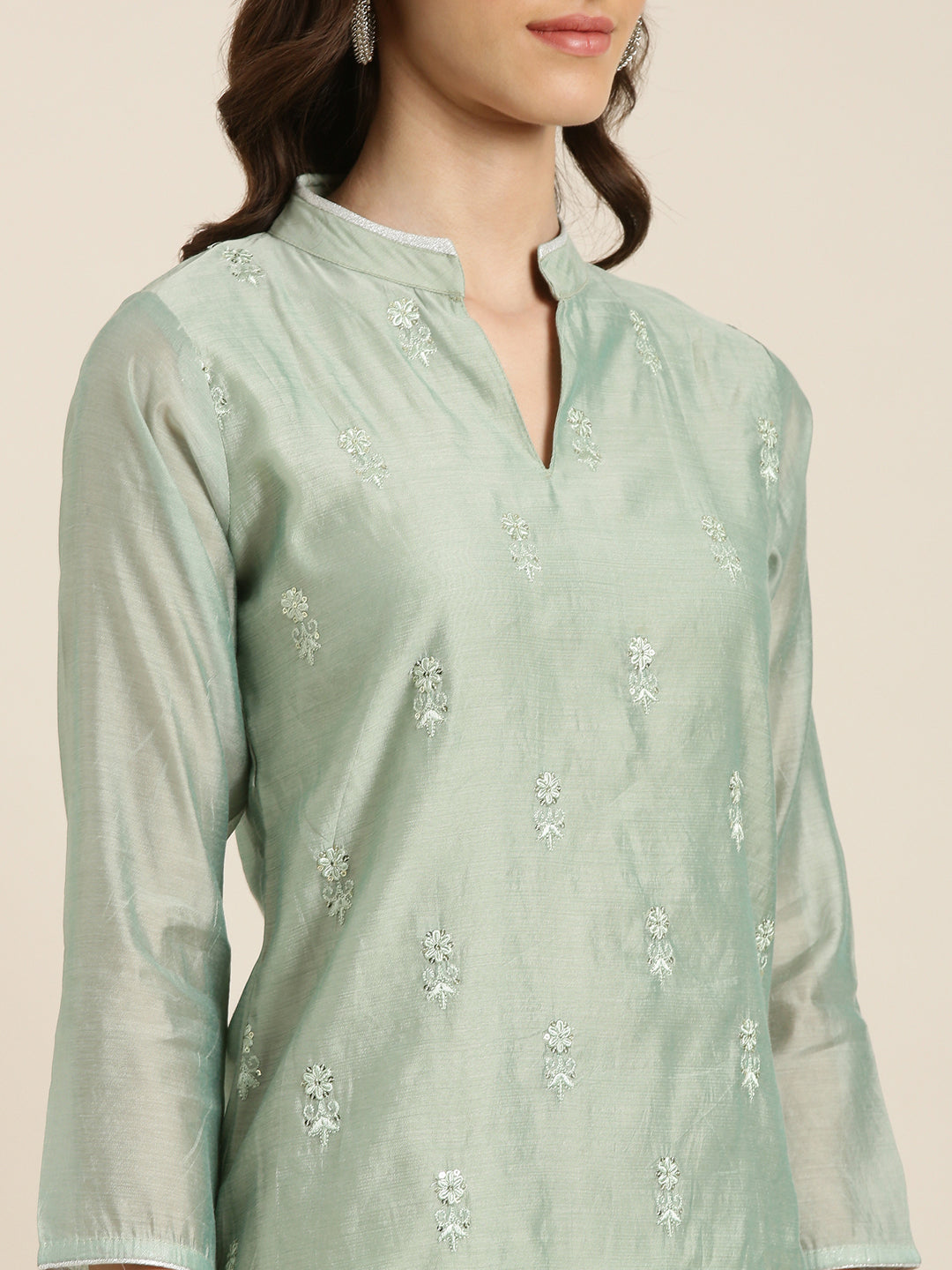 Women Sea Green Solid Straight Kurta