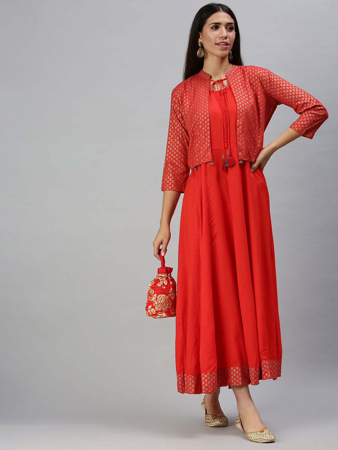 Women's Red Printed Anarkali Kurta