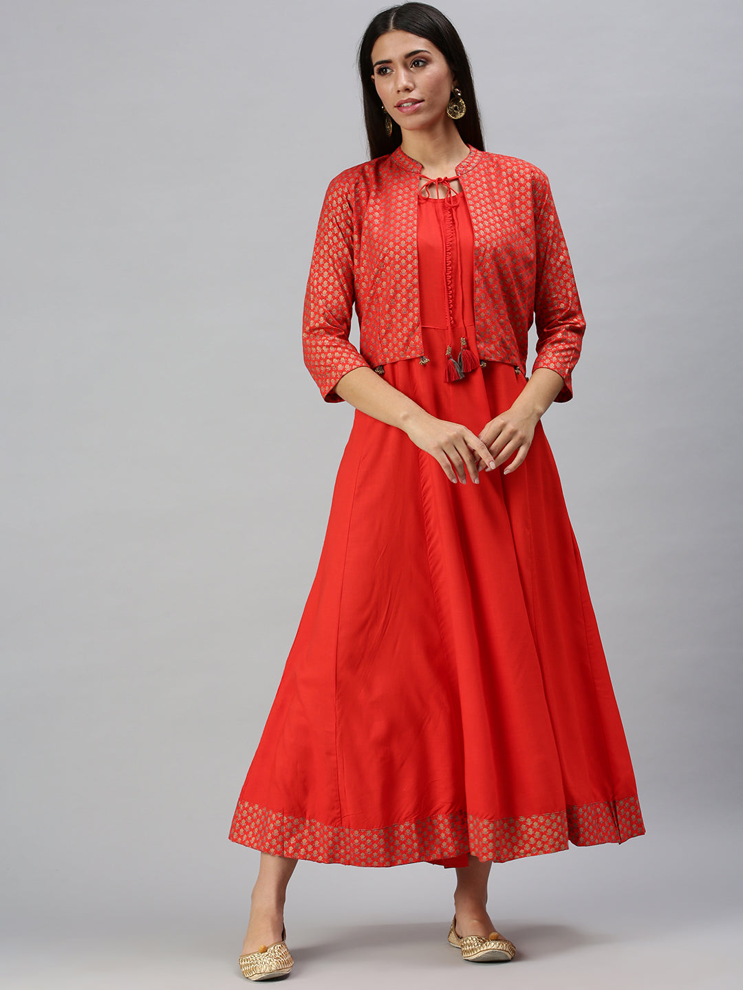 Women's Red Printed Anarkali Kurta