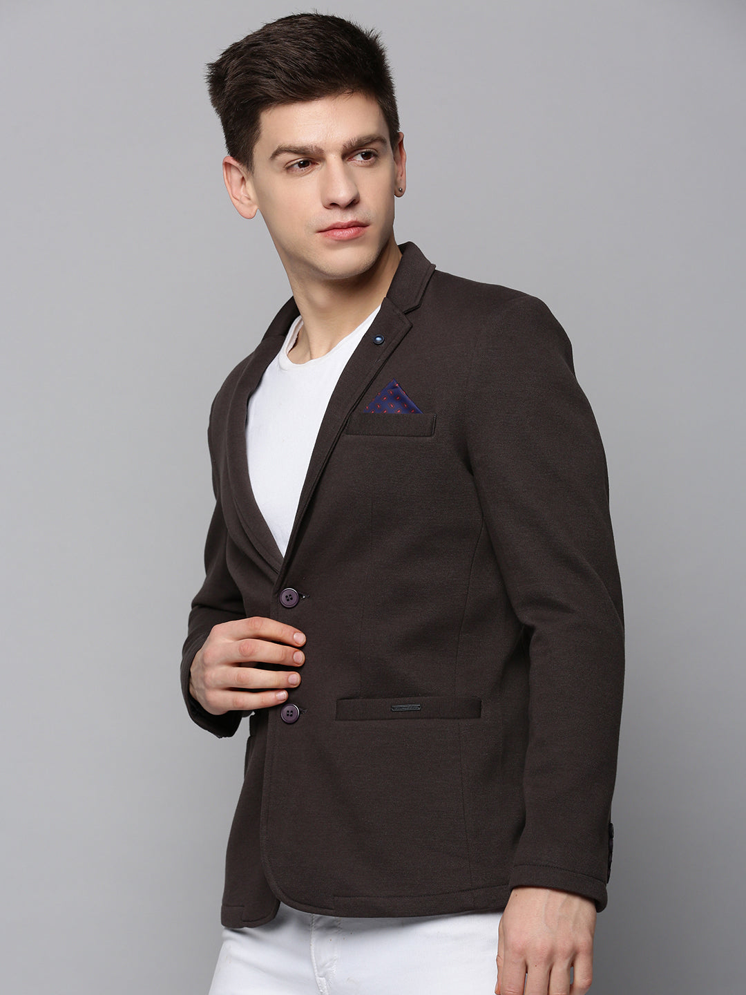 Men Brown Solid Blazer