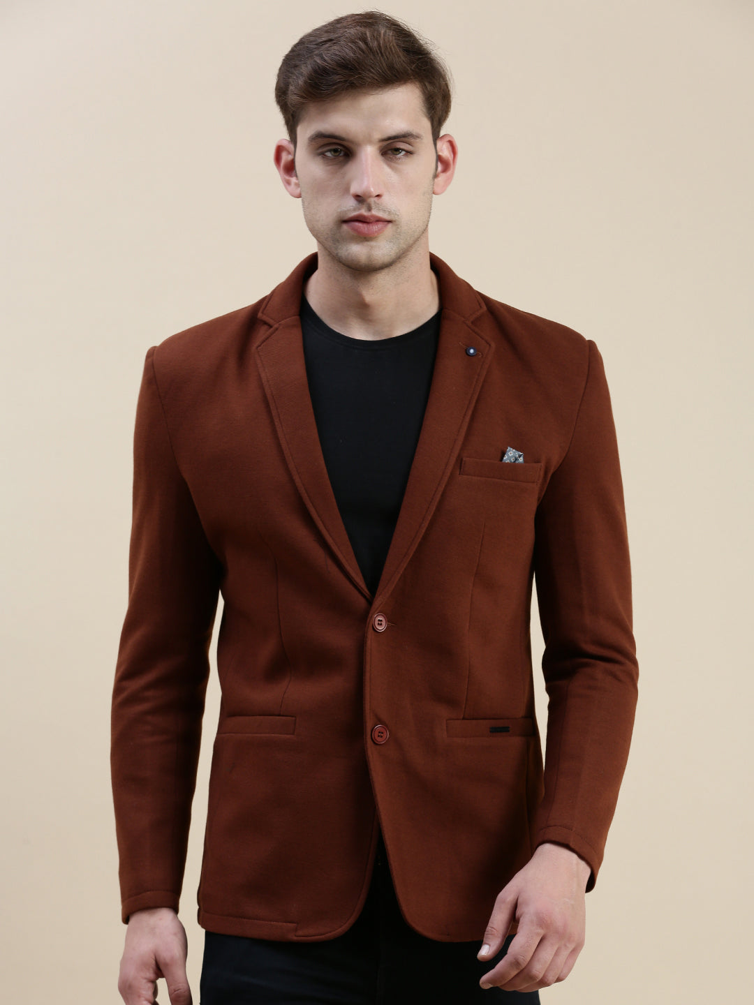 Men Brown Solid Casual Blazer