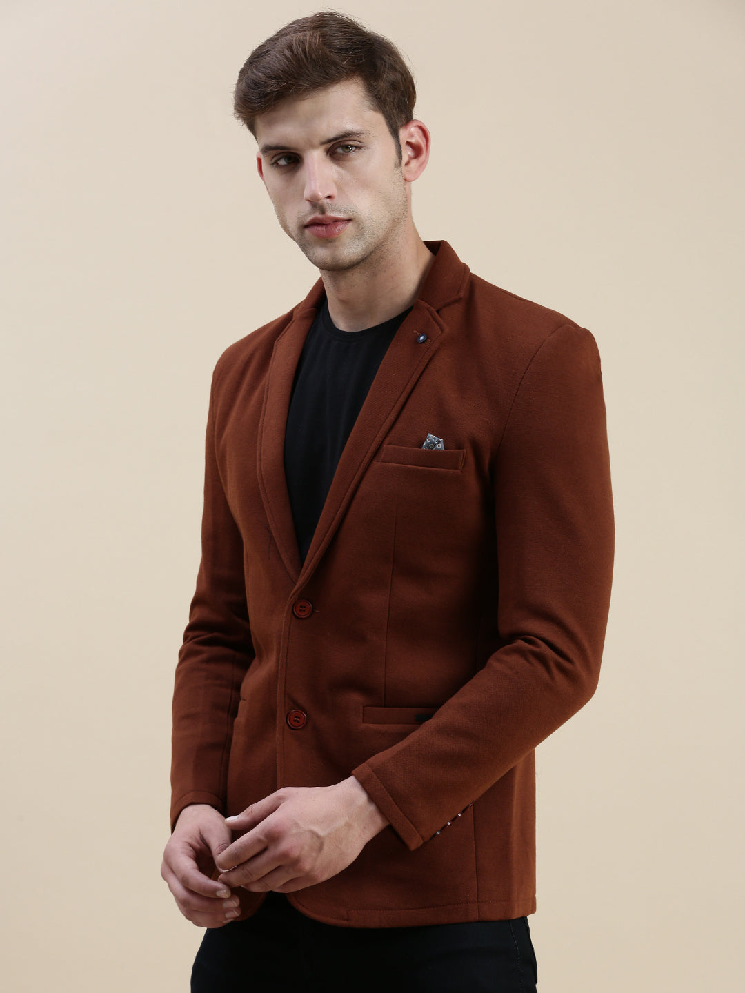 Men Brown Solid Casual Blazer