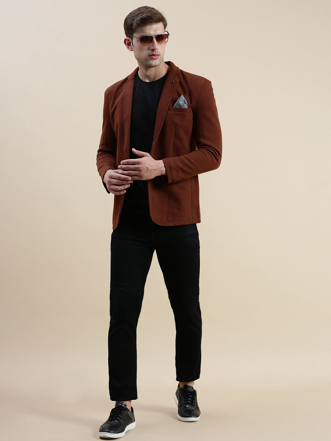 Men Brown Solid Casual Blazer