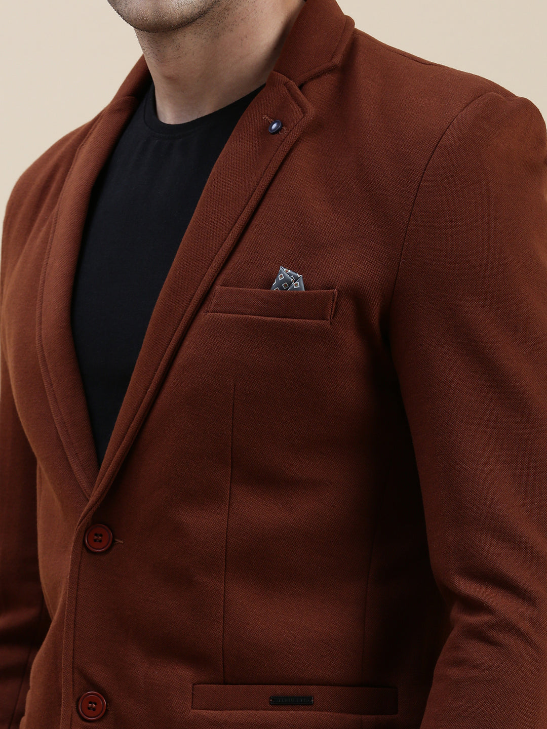 Men Brown Solid Casual Blazer