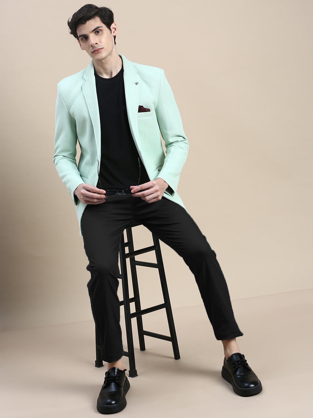 Men Green Solid Casual Blazers