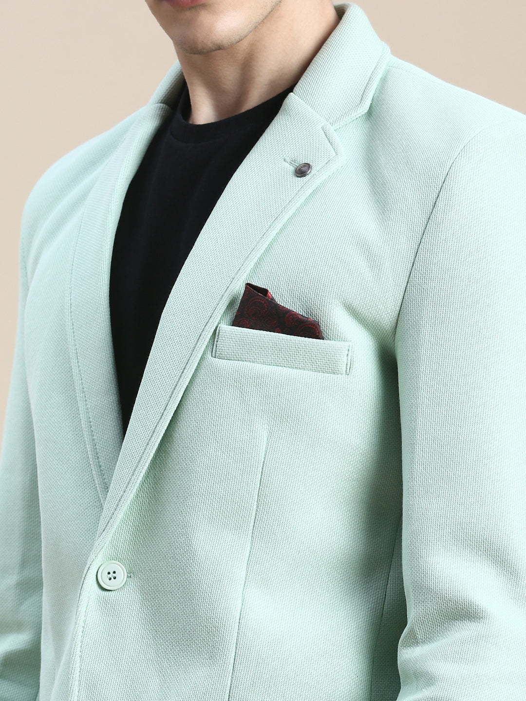 Men Green Solid Casual Blazers