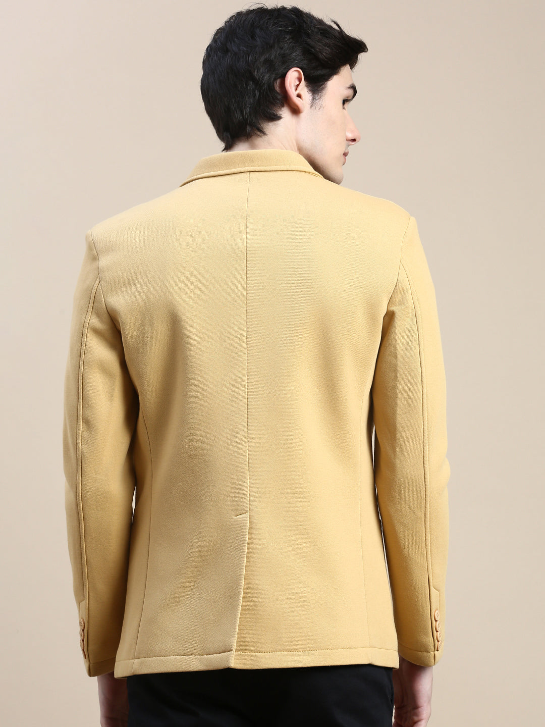 Men Yellow Solid Casual Blazers