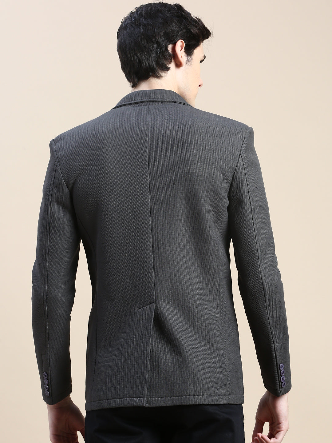 Men Grey Solid Casual Blazers