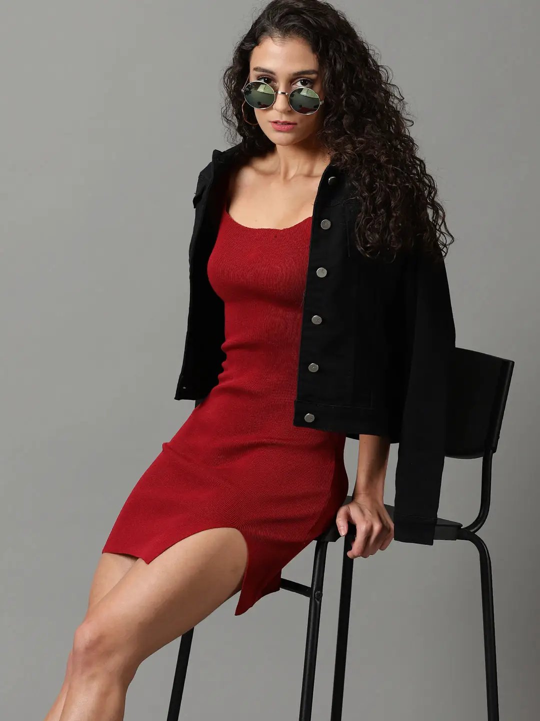 Women's Maroon Solid Bodycon Dress