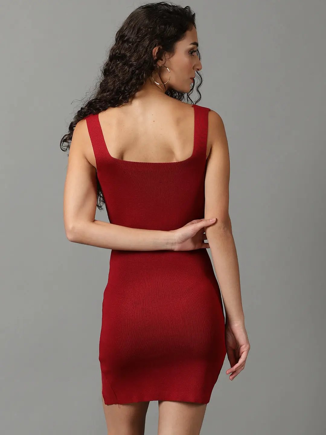 Women's Maroon Solid Bodycon Dress