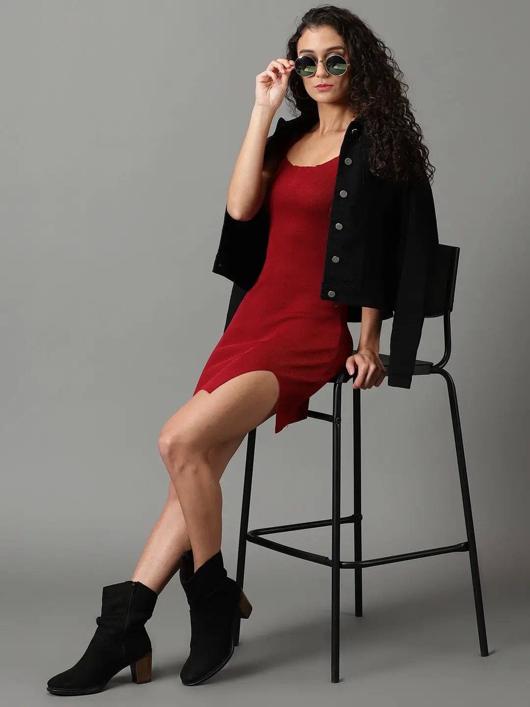 Women's Maroon Solid Bodycon Dress