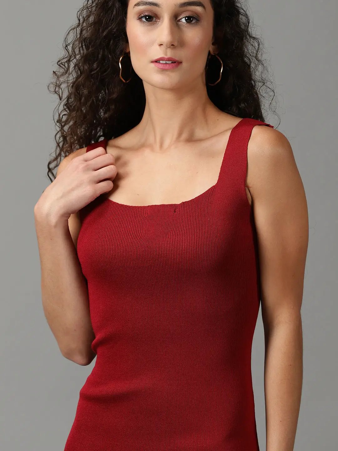Women's Maroon Solid Bodycon Dress