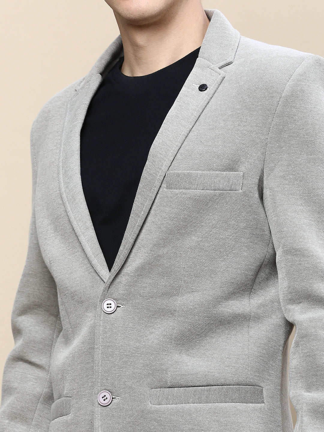 Men Beige Solid Casual Blazers