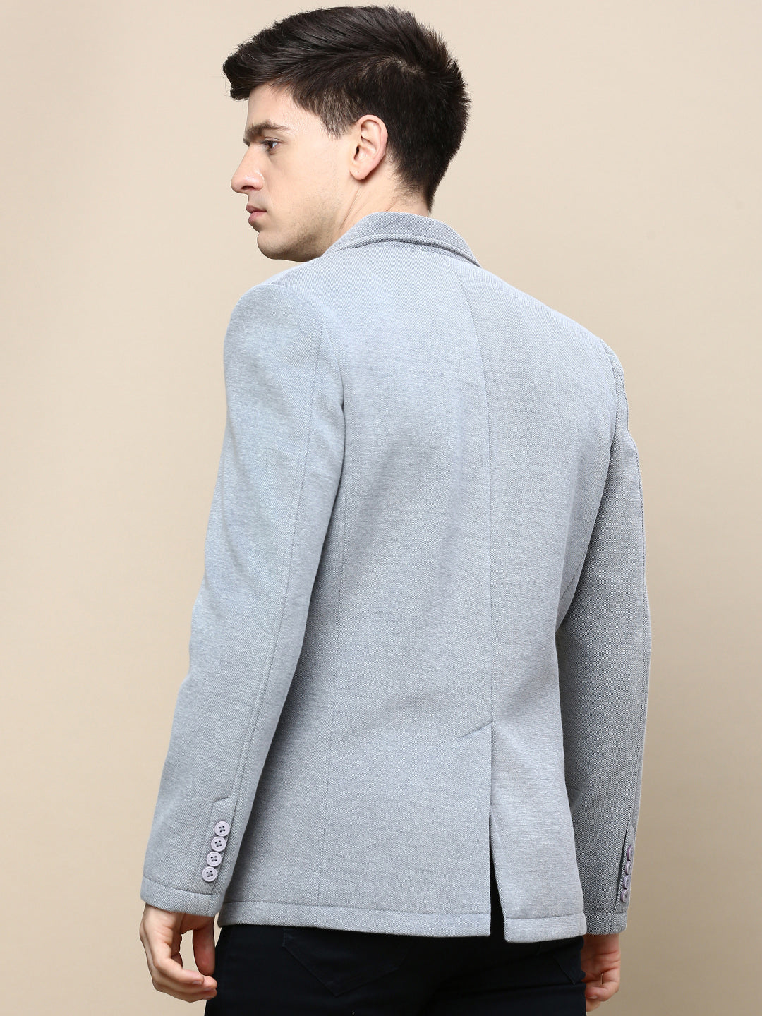 Men Grey Solid Casual Blazers