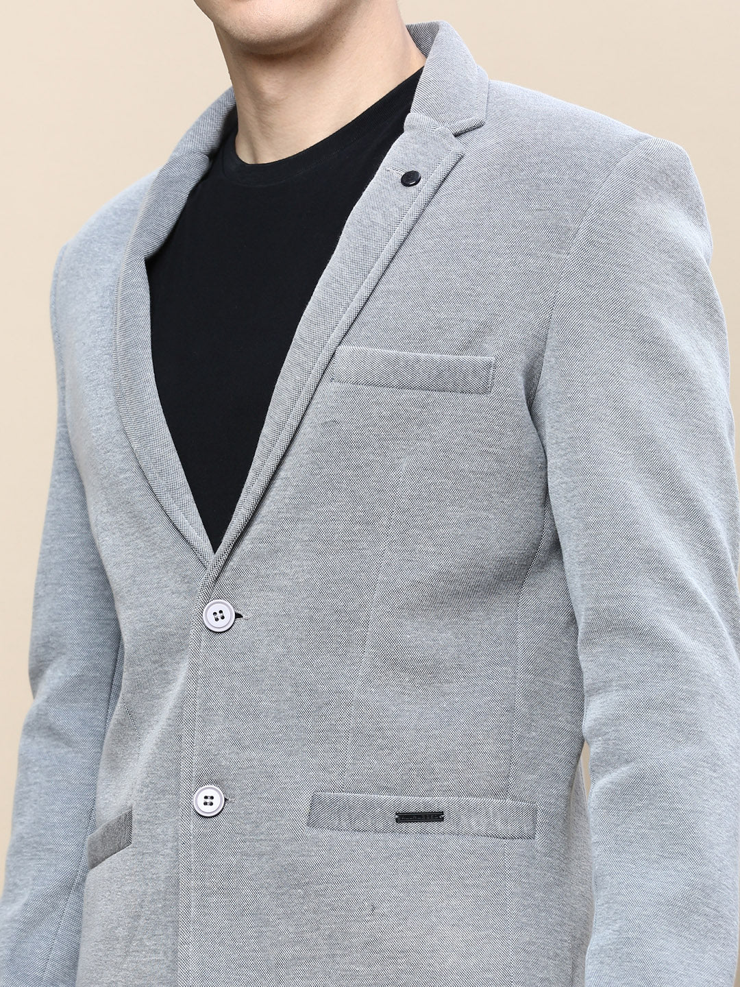 Men Grey Solid Casual Blazers