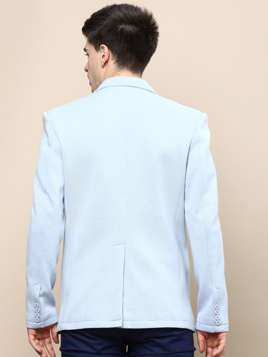 Men Blue Solid Casual Blazers