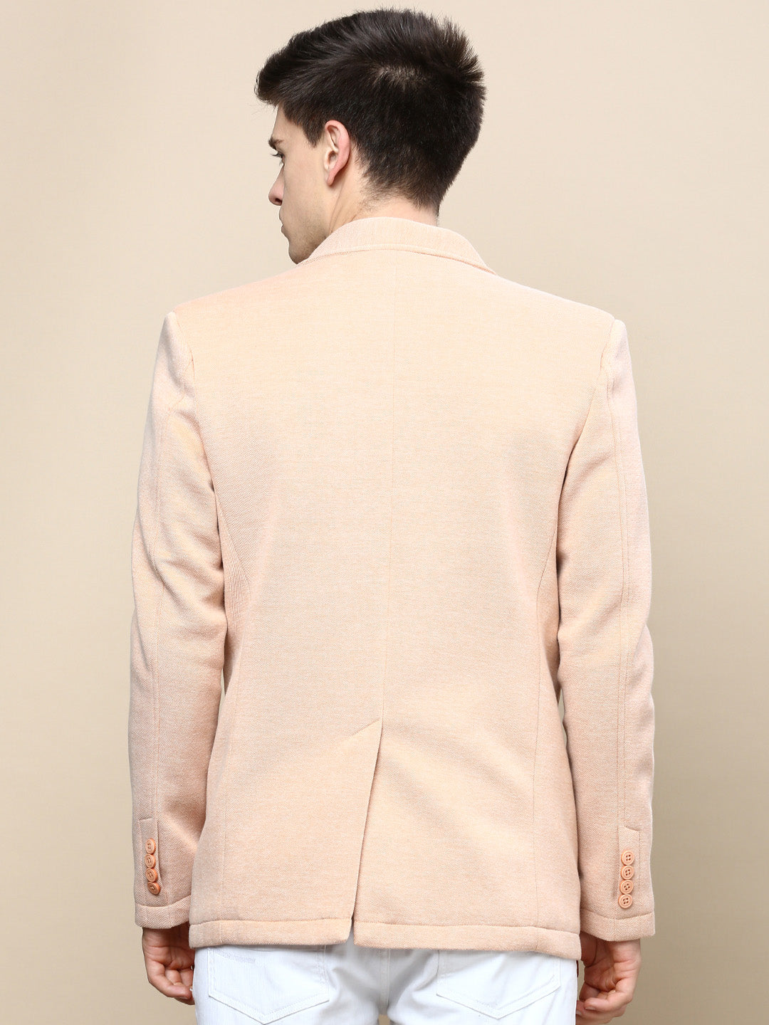 Men Peach Solid Casual Blazers