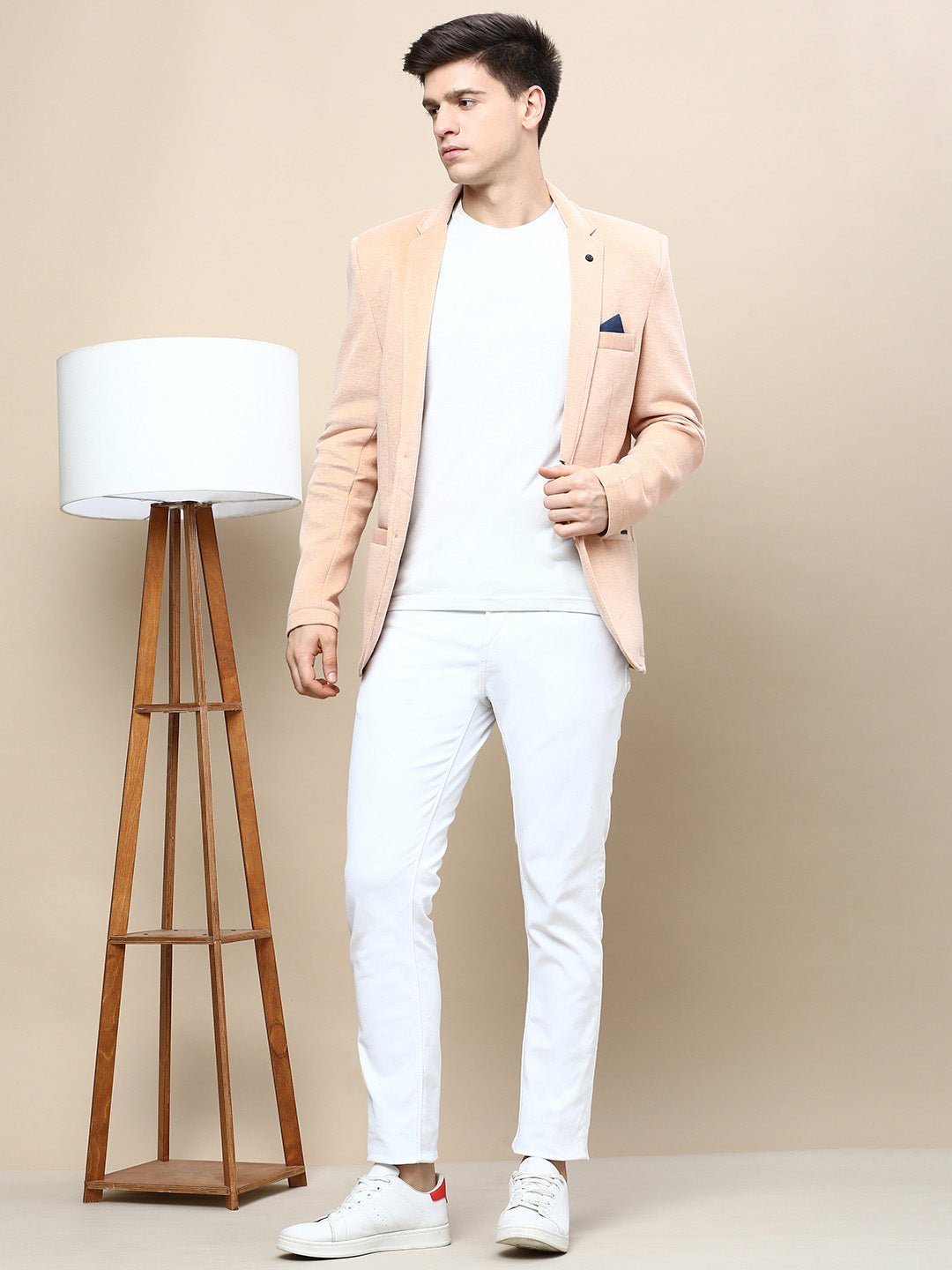 Men Peach Solid Casual Blazers