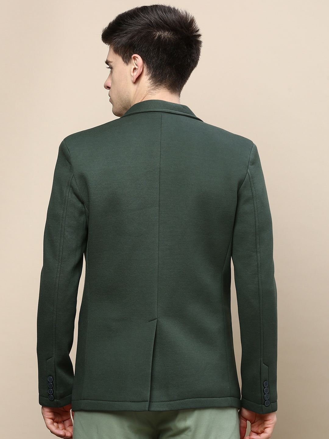 Men Green Solid Casual Blazers