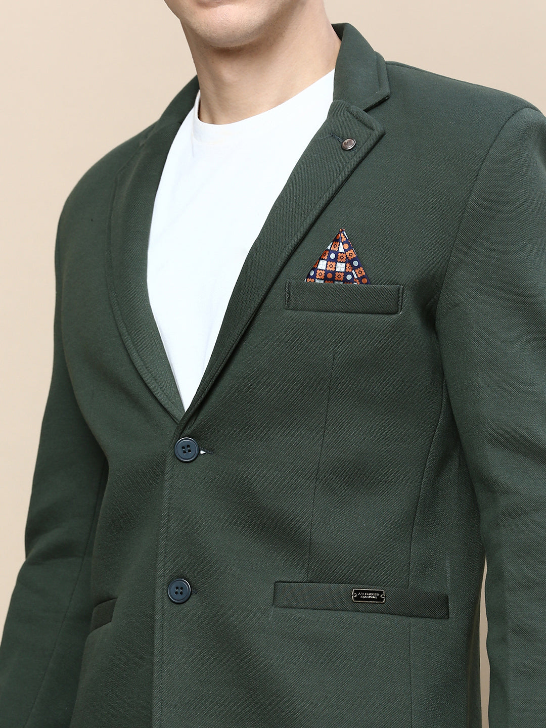 Men Green Solid Casual Blazers